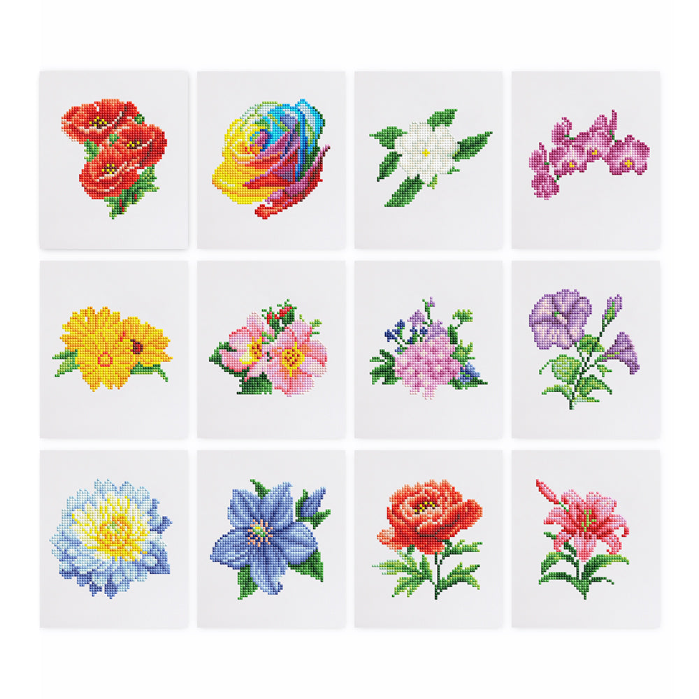 12 Assorted Flower Diamond Paintings - Set 2