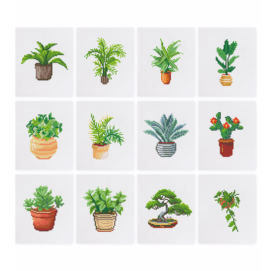 12 Assorted Potted Plant Diamond Paintings - Set 3