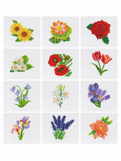 12 Assorted Flower Diamond Paintings - Set 1