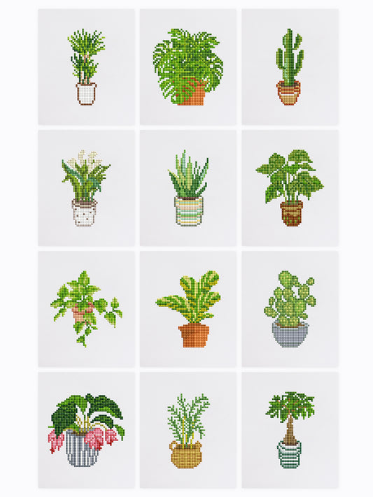 12 Assorted Potted Plant Diamond Paintings - Set 1