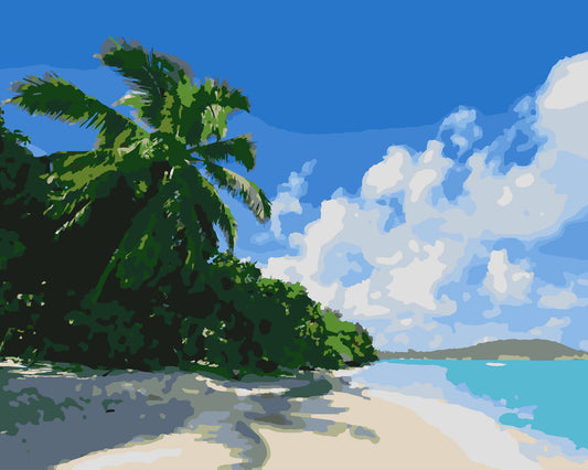 Idyllic Tropical Beach with Palm Trees and Clear Blue Water