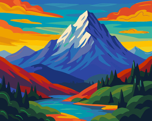 Mountain Range Landscape with River and Forest