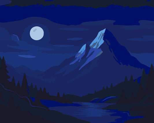 Nighttime Landscape with a Full Moon Backgrounds