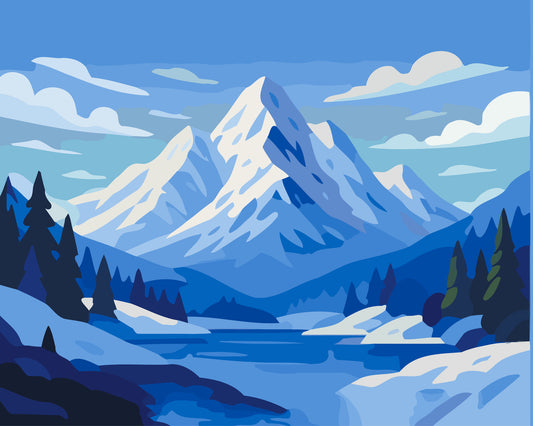 Landscape with Snow Covered Mountain and Blue Sky