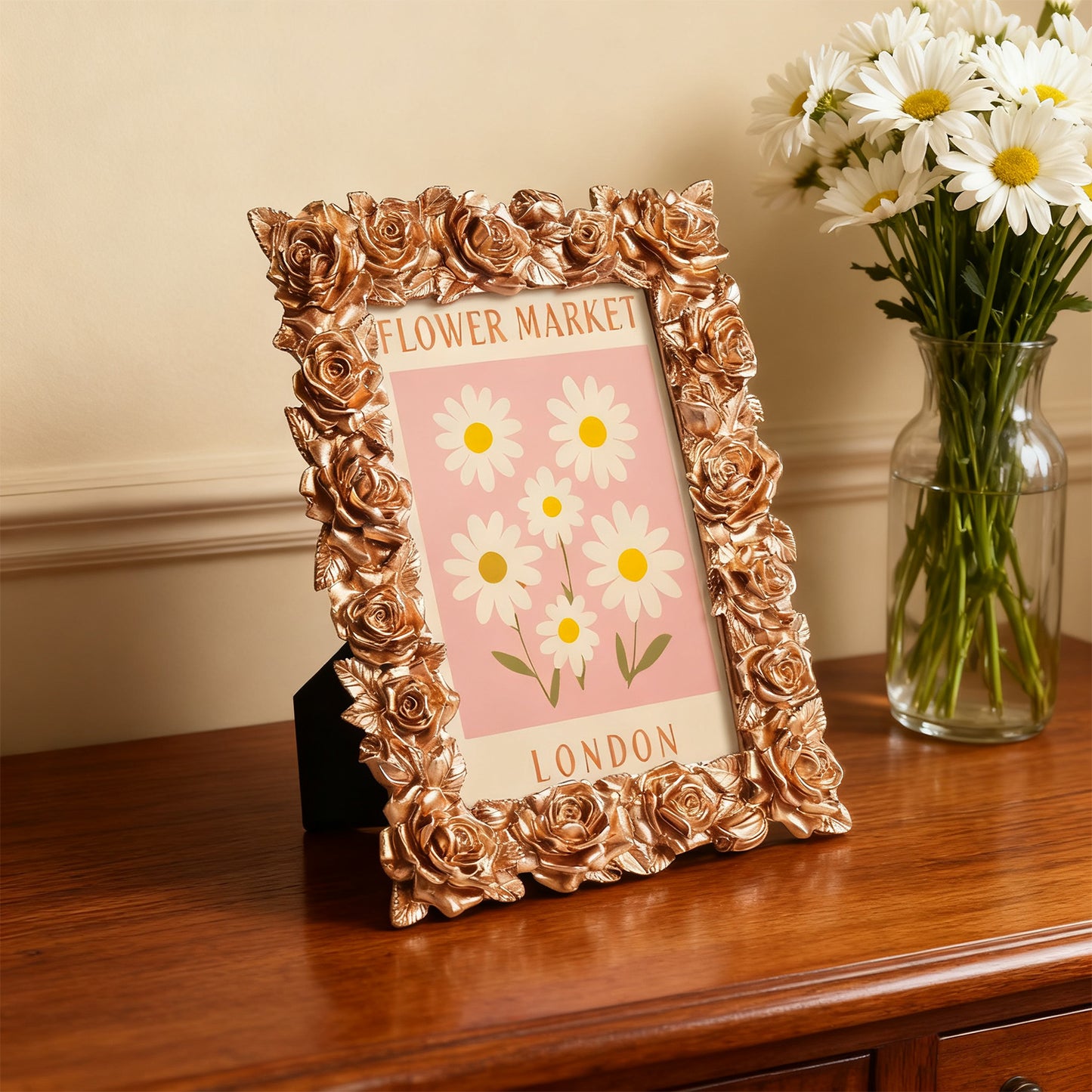 London Flower Market framed mini paint by numbers showing cheerful daisies and classic city poster artwork