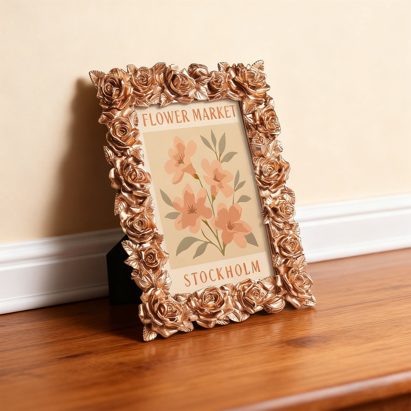 Stockholm Flower Market framed mini paint by numbers featuring colorful flowers in a vintage travel poster style