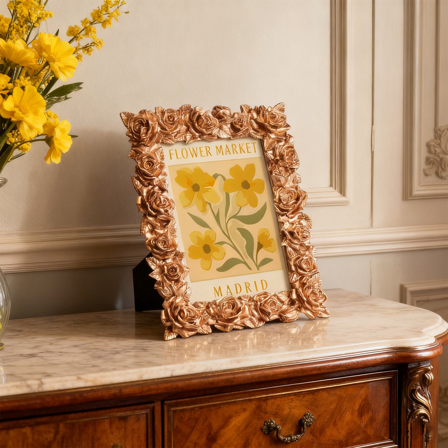 Madrid Flower Market framed mini paint by numbers featuring bright floral arrangement in a vintage poster design