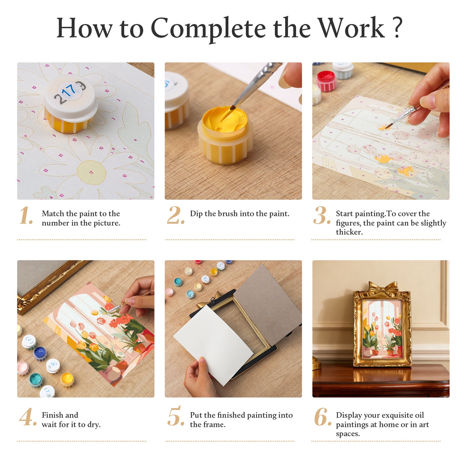 Framed mini paint by numbers of a cozy window filled with blooming flowers and warm decorative details