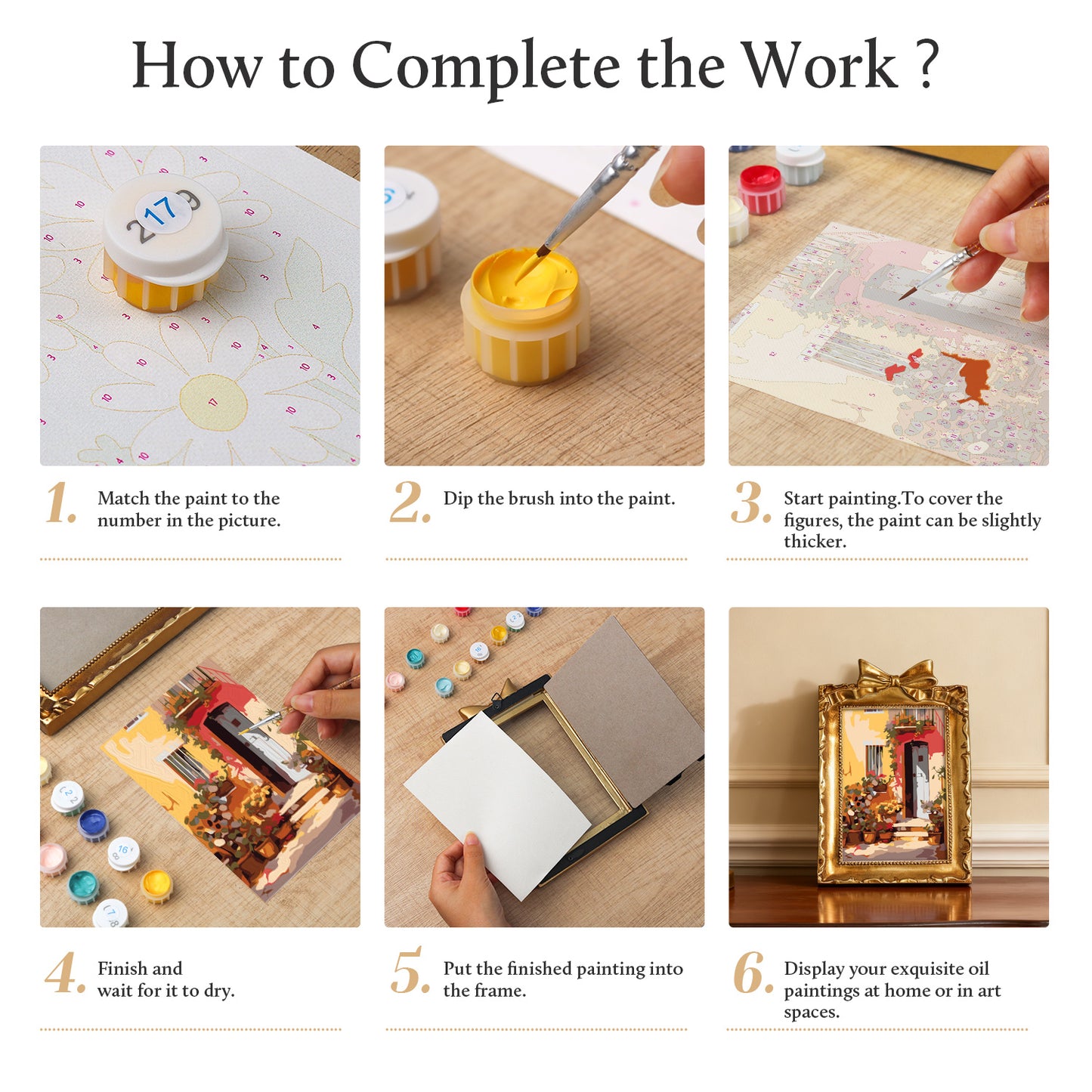 Framed mini paint by numbers showing a Mediterranean passage filled with vibrant flowers and decorative details