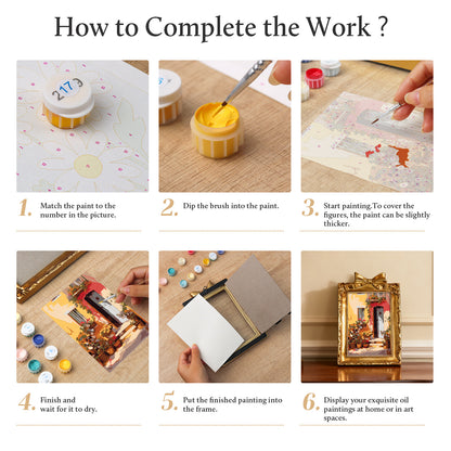 Framed mini paint by numbers showing a Mediterranean passage filled with vibrant flowers and decorative details