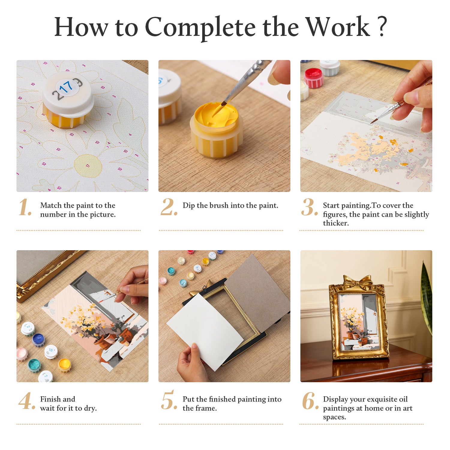 Framed mini paint by numbers of a sunlit indoor plant corner with greenery and natural light