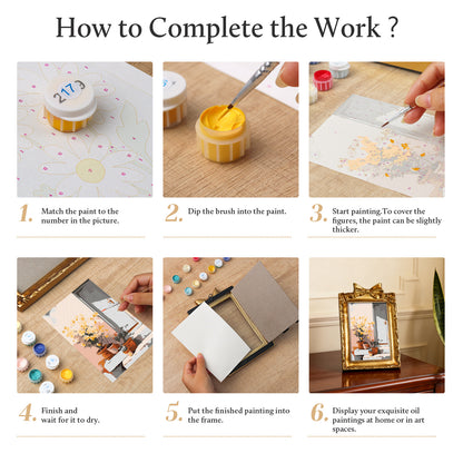 Framed mini paint by numbers of a sunlit indoor plant corner with greenery and natural light