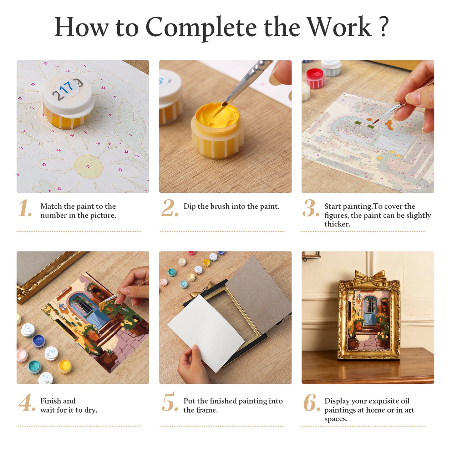 Framed mini paint by numbers of a charming garden door surrounded by lush flowers and greenery