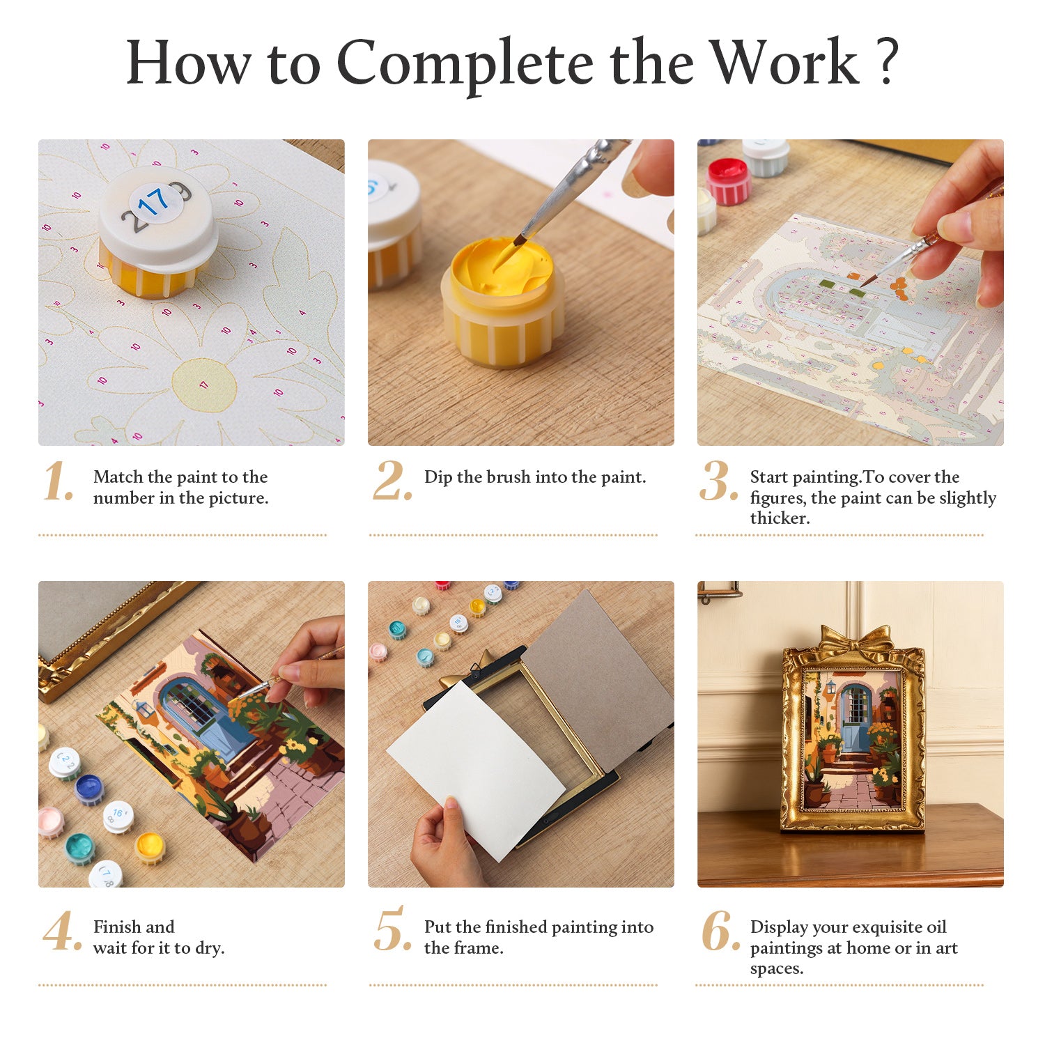 Framed mini paint by numbers of a charming garden door surrounded by lush flowers and greenery