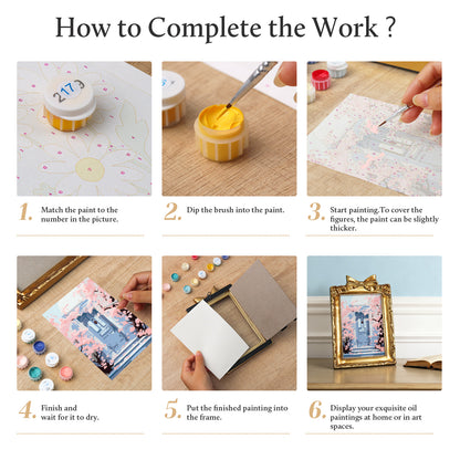 Kyoto Cherry Blossoms framed mini paint by numbers featuring sakuras over a blue doorway