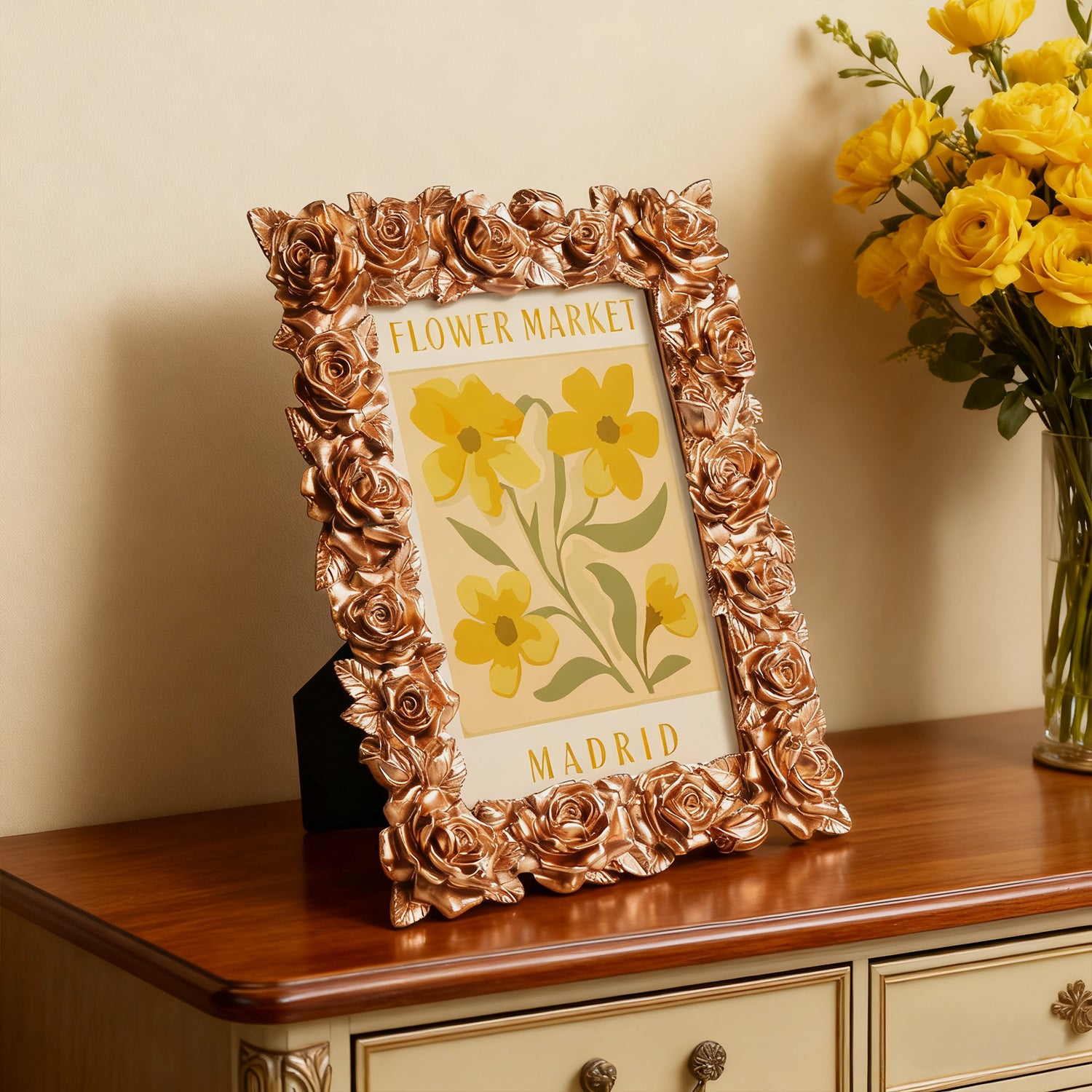 Madrid Flower Market framed mini paint by numbers featuring bright floral arrangement in a vintage poster design