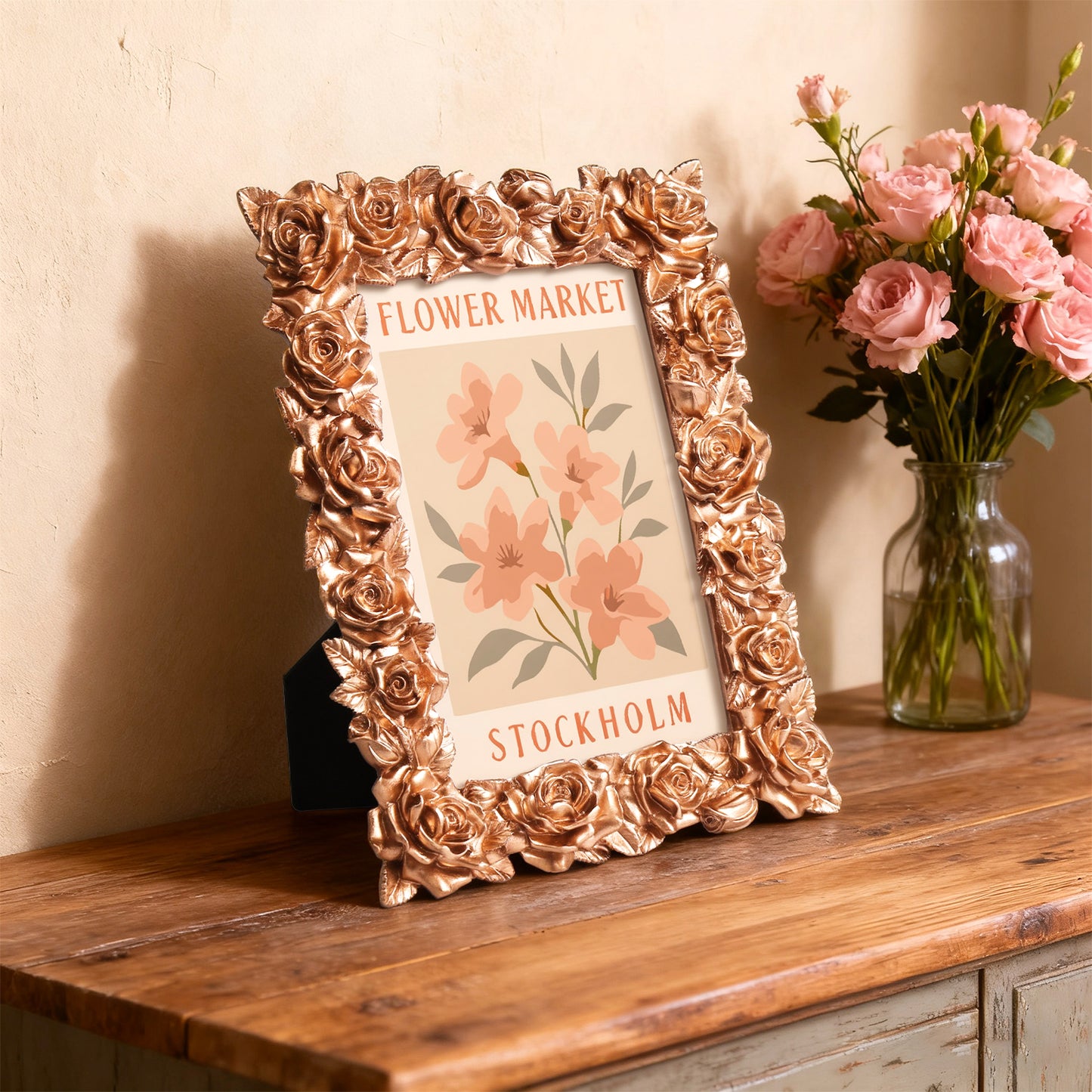 Stockholm Flower Market framed mini paint by numbers featuring colorful flowers in a vintage travel poster style