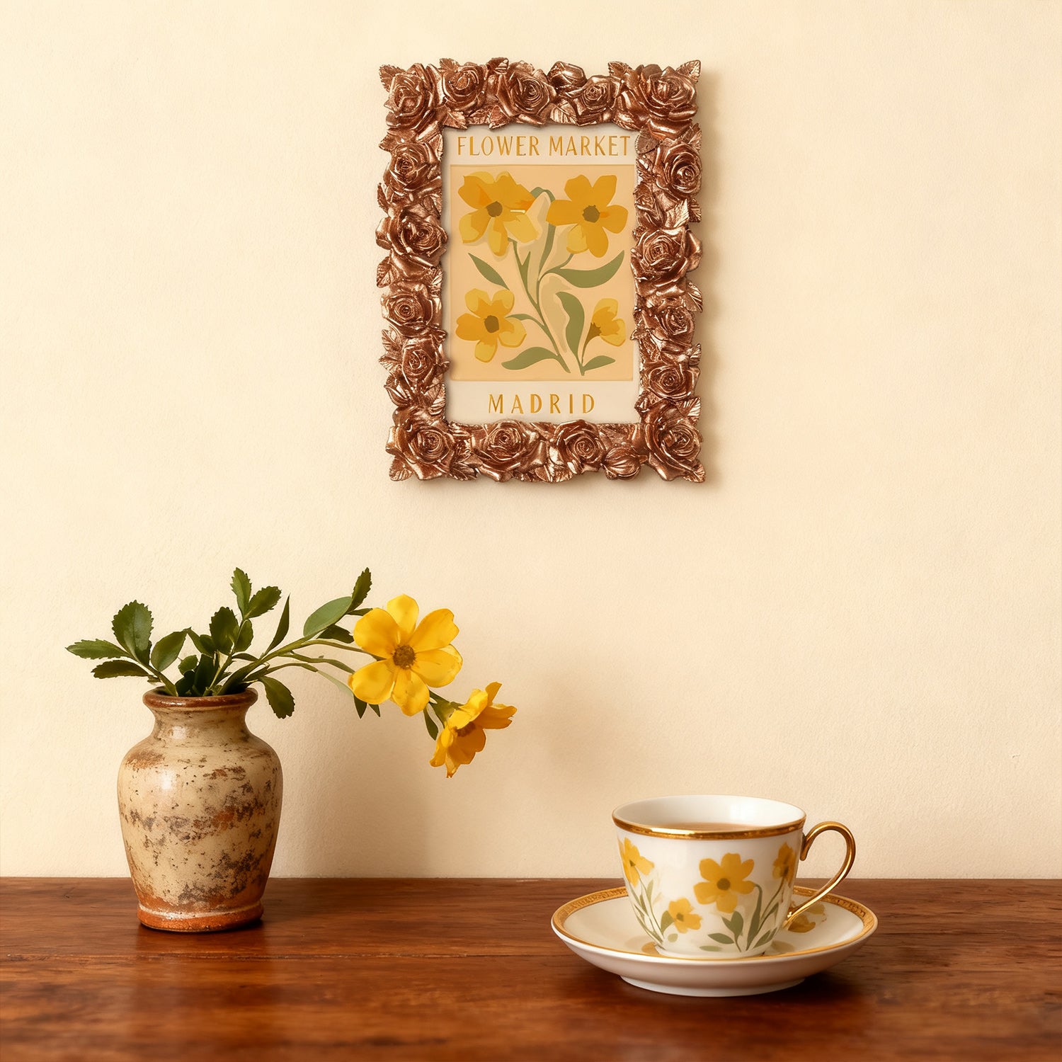 Madrid Flower Market framed mini paint by numbers featuring bright floral arrangement in a vintage poster design