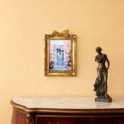 Kyoto Cherry Blossoms framed mini paint by numbers featuring sakuras over a blue doorway