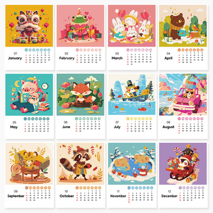 12-Month Calendar Set w/Animal Theme