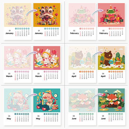 12-Month Calendar Set w/Animal Theme