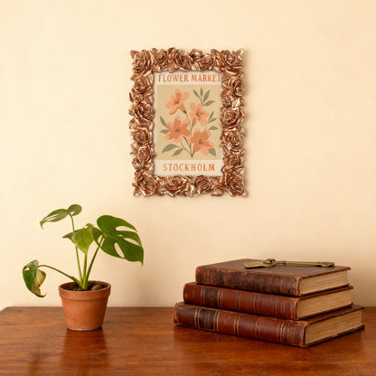 Stockholm Flower Market framed mini paint by numbers featuring colorful flowers in a vintage travel poster style