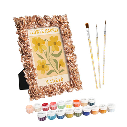 Madrid Flower Market framed mini paint by numbers featuring bright floral arrangement in a vintage poster design