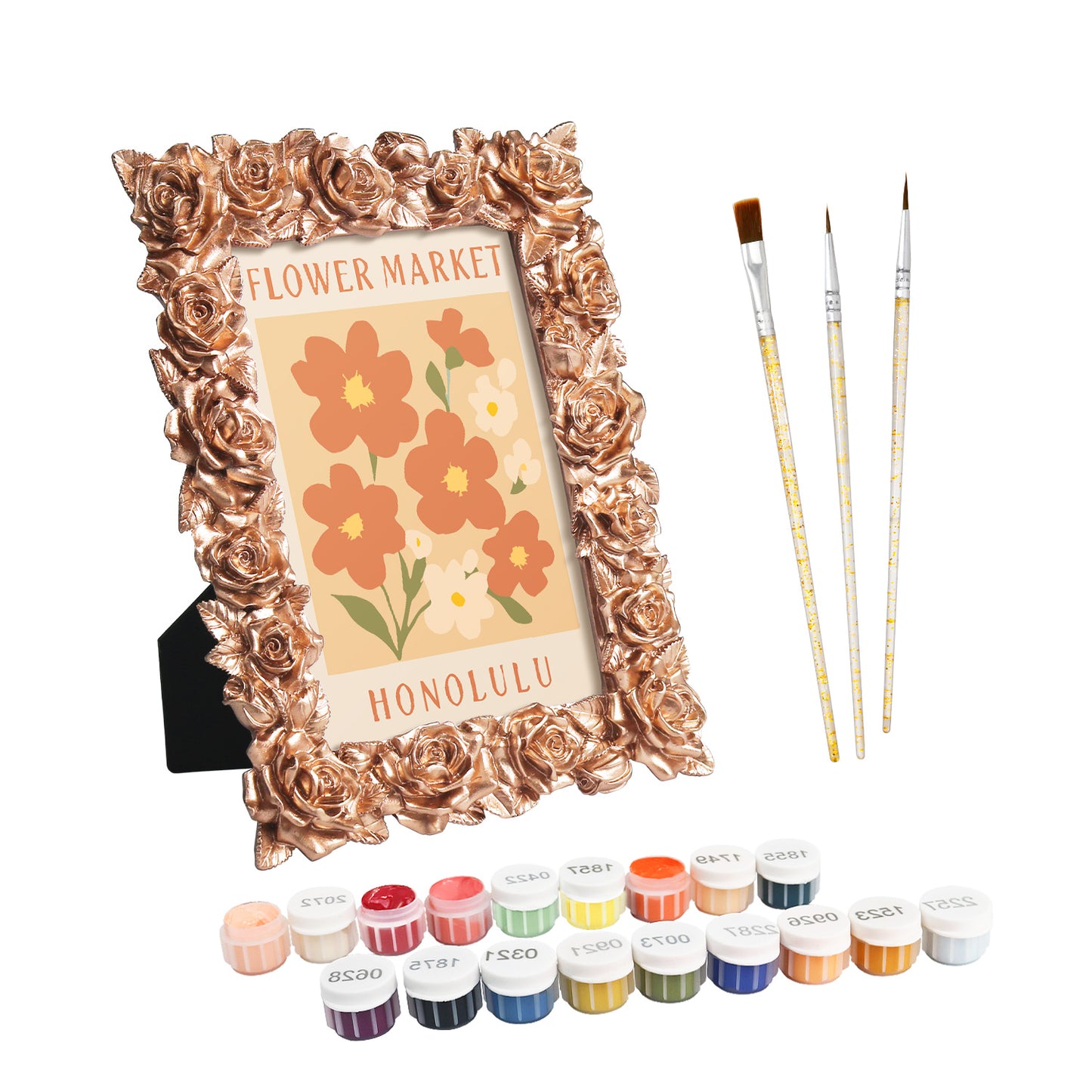 Honolulu Flower Market framed mini paint by numbers featuring tropical flowers in a colorful island-inspired design