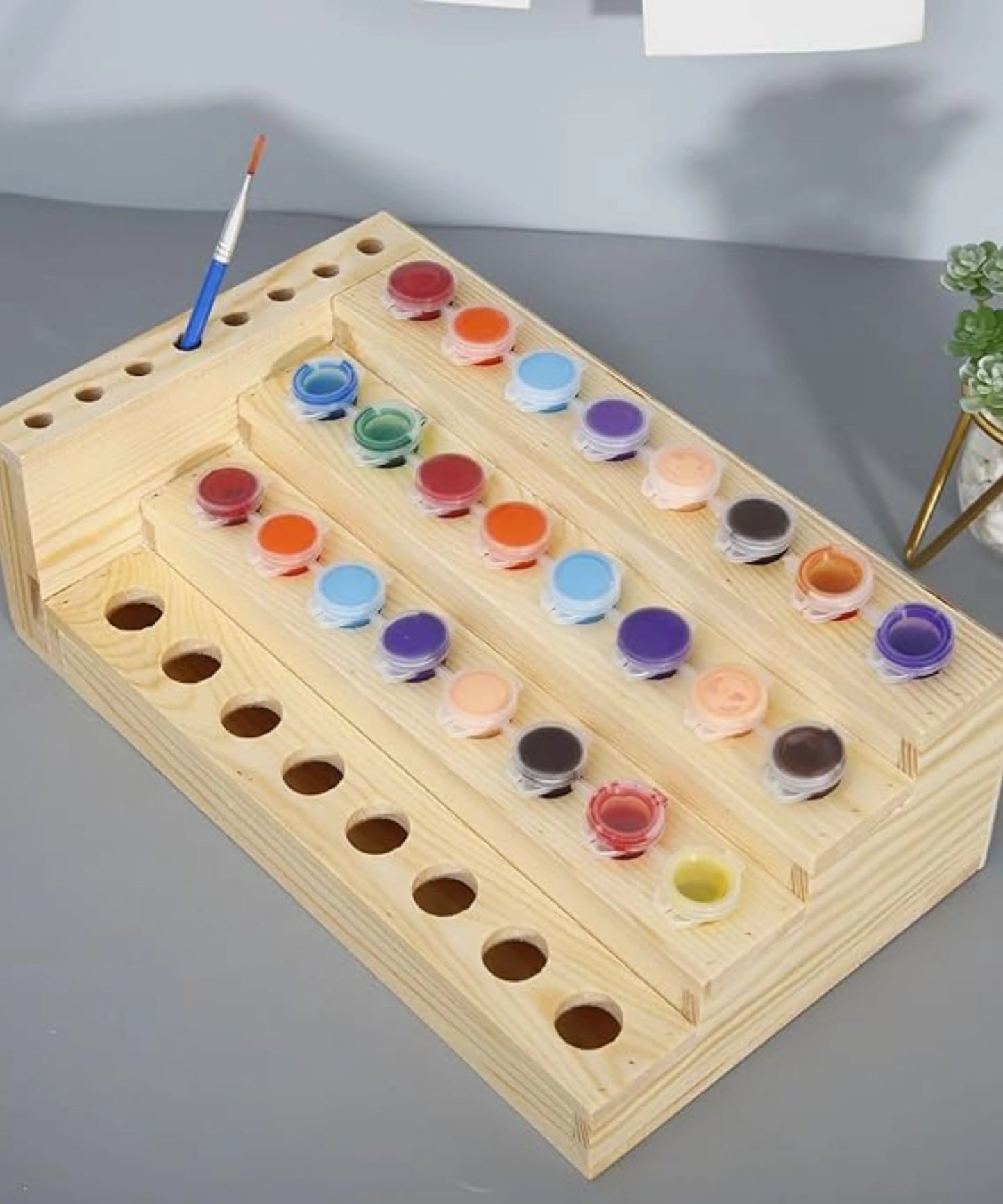 Wooden Paint Organizer & Paint Brush Holder