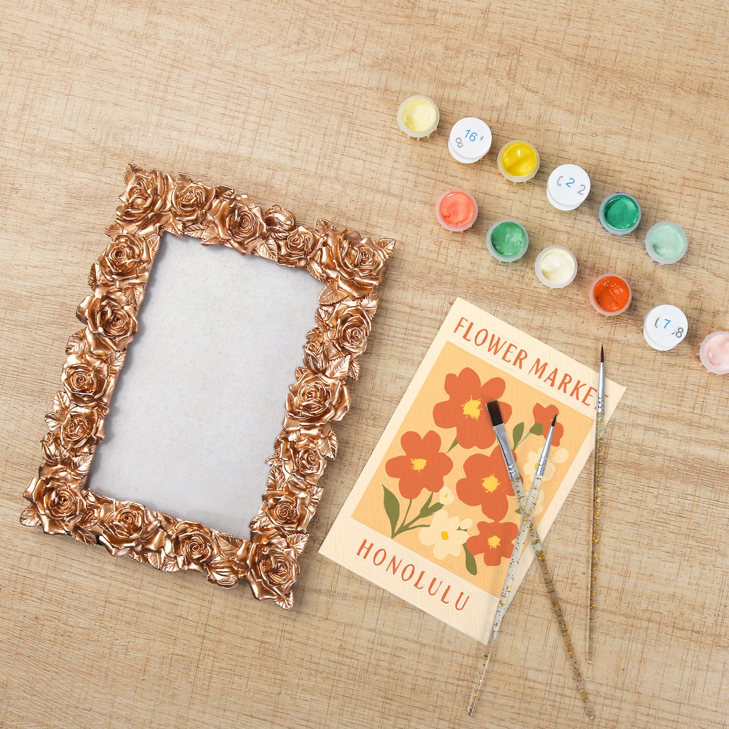 Honolulu Flower Market framed mini paint by numbers featuring tropical flowers in a colorful island-inspired design