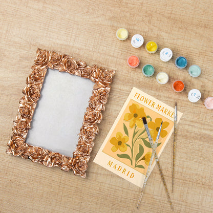 Madrid Flower Market framed mini paint by numbers featuring bright floral arrangement in a vintage poster design