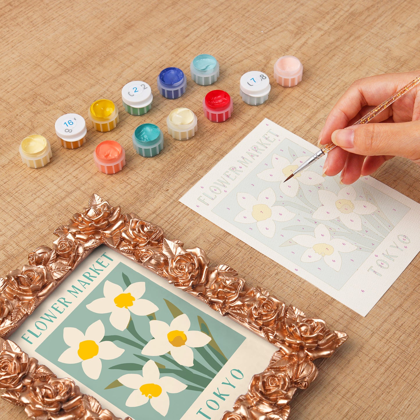 Tokyo Flower Market framed mini paint by numbers featuring elegant floral design inspired by Japanese aesthetics