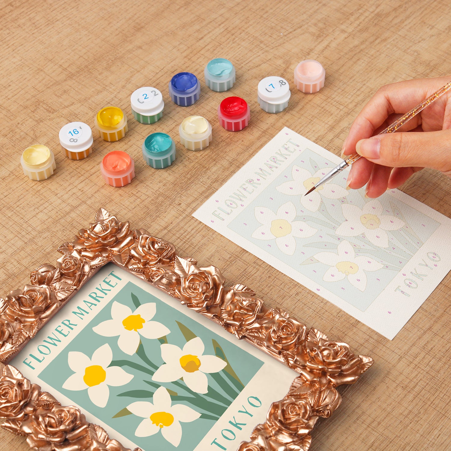 Tokyo Flower Market framed mini paint by numbers featuring elegant floral design inspired by Japanese aesthetics