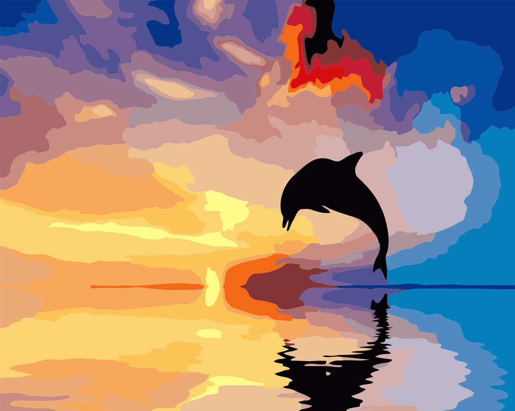 Dolphin Jumping on The Sunset Sea
