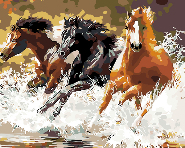 Three Horse Running – Paint Your Numbers