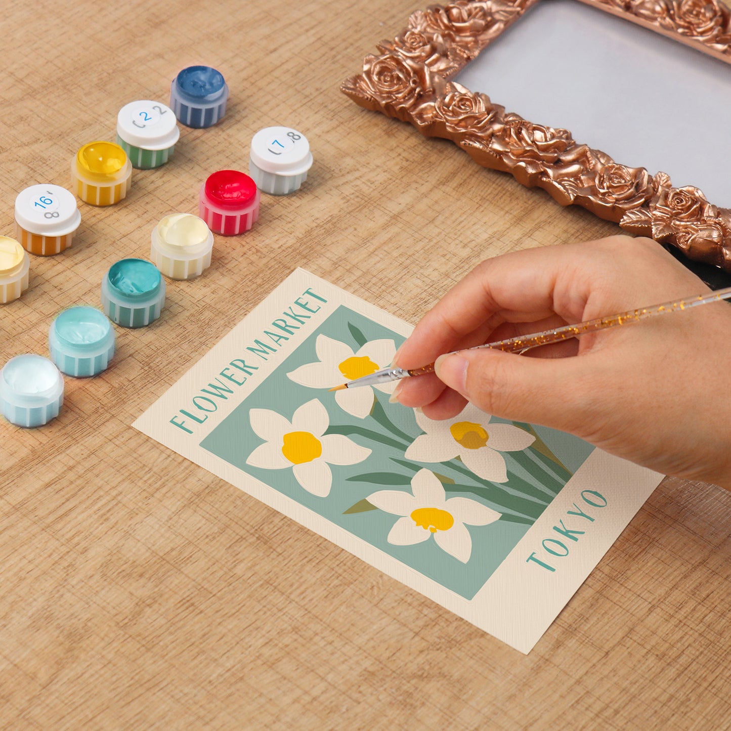 Tokyo Flower Market framed mini paint by numbers featuring elegant floral design inspired by Japanese aesthetics