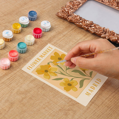 Madrid Flower Market framed mini paint by numbers featuring bright floral arrangement in a vintage poster design