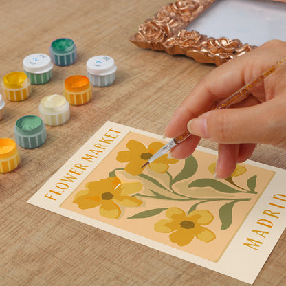 Madrid Flower Market framed mini paint by numbers featuring bright floral arrangement in a vintage poster design