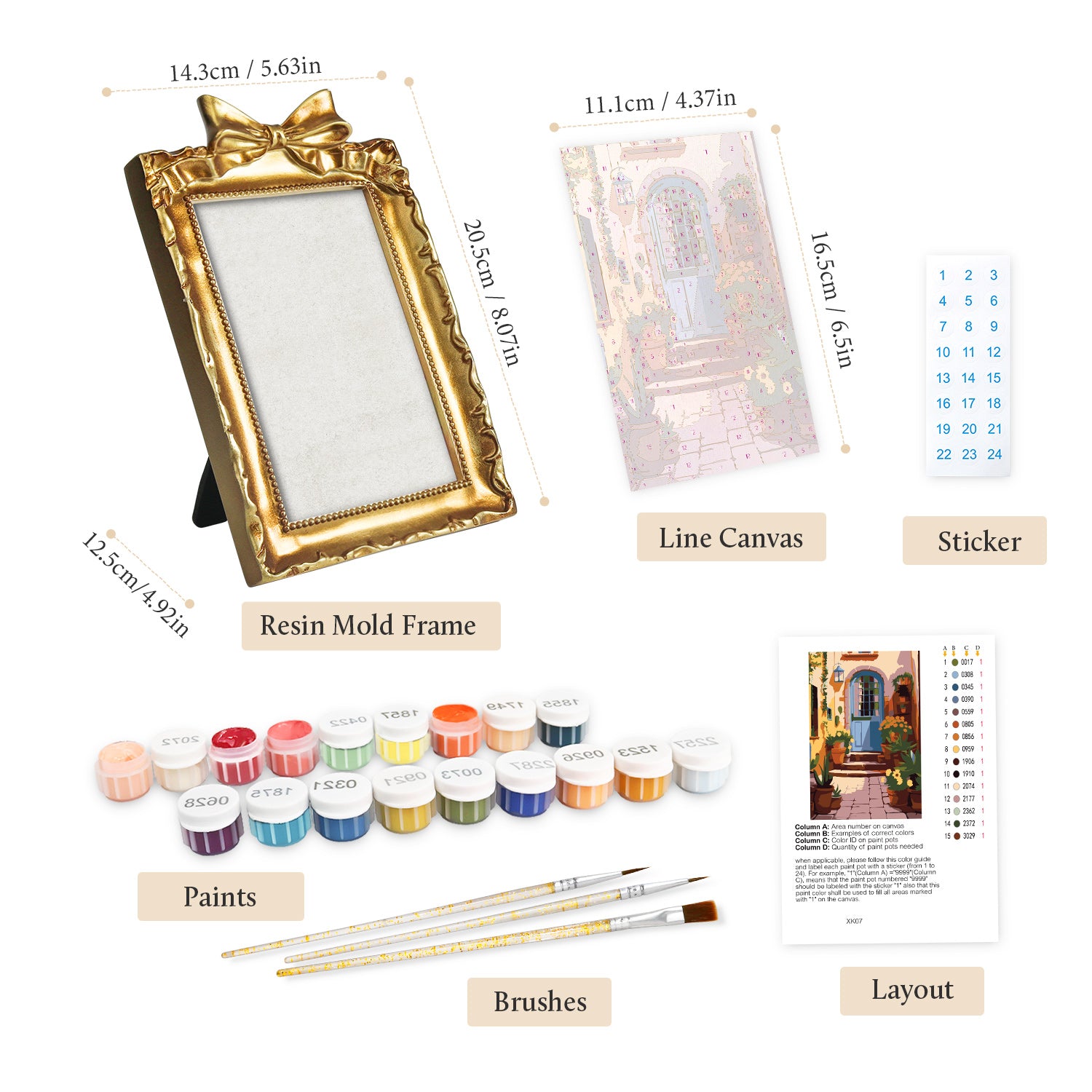 Framed mini paint by numbers of a charming garden door surrounded by lush flowers and greenery