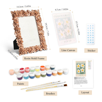 Tokyo Flower Market framed mini paint by numbers featuring elegant floral design inspired by Japanese aesthetics
