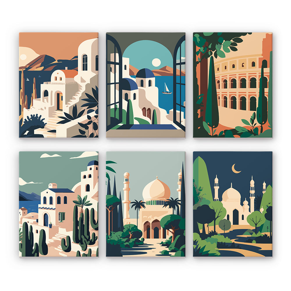 Exotic Travel Posters 6 Pack Mini Paint by Numbers Kit