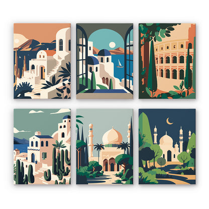 Exotic Travel Posters 6 Pack Mini Paint by Numbers Kit