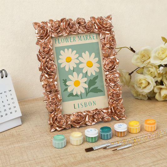 Lisbon Flower Market framed mini paint by numbers showing colorful flowers inspired by Portuguese market scenes