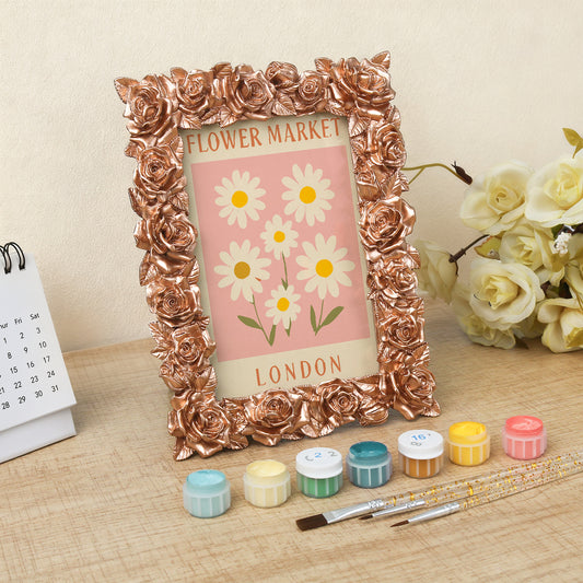 London Flower Market framed mini paint by numbers showing cheerful daisies and classic city poster artwork