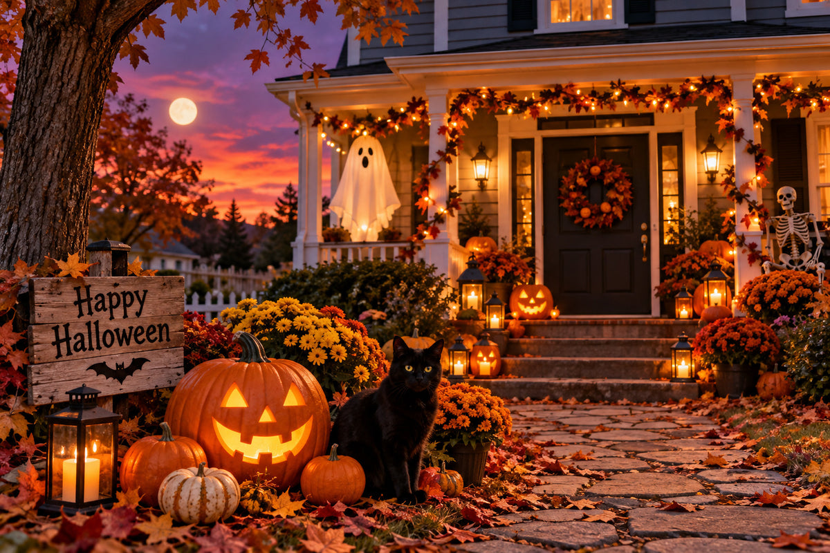 Halloween Cat in front of House