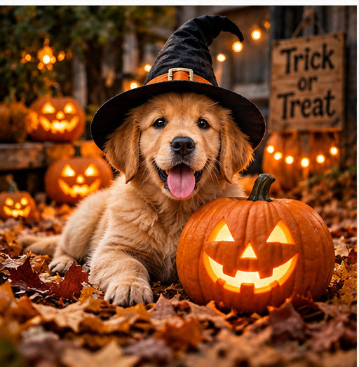 Halloween Scene Puppy Pumpkin