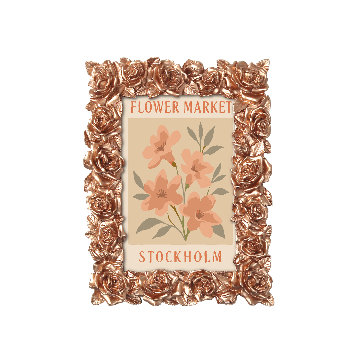 Stockholm Flower Market framed mini paint by numbers featuring colorful flowers in a vintage travel poster style