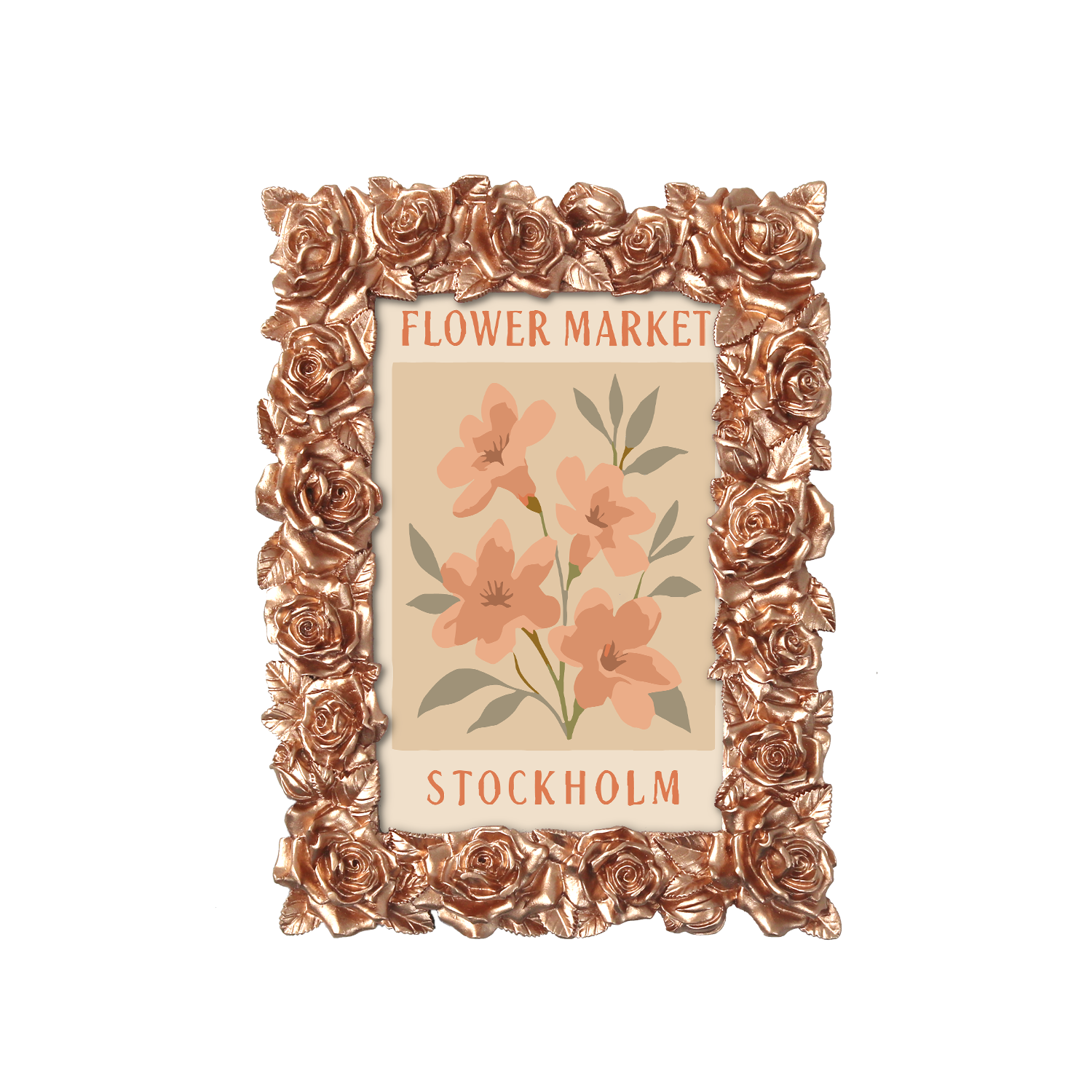 Stockholm Flower Market framed mini paint by numbers featuring colorful flowers in a vintage travel poster style
