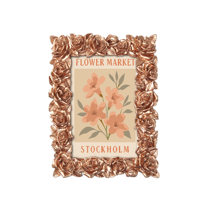 Stockholm Flower Market framed mini paint by numbers featuring colorful flowers in a vintage travel poster style
