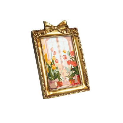Framed mini paint by numbers of a cozy window filled with blooming flowers and warm decorative details